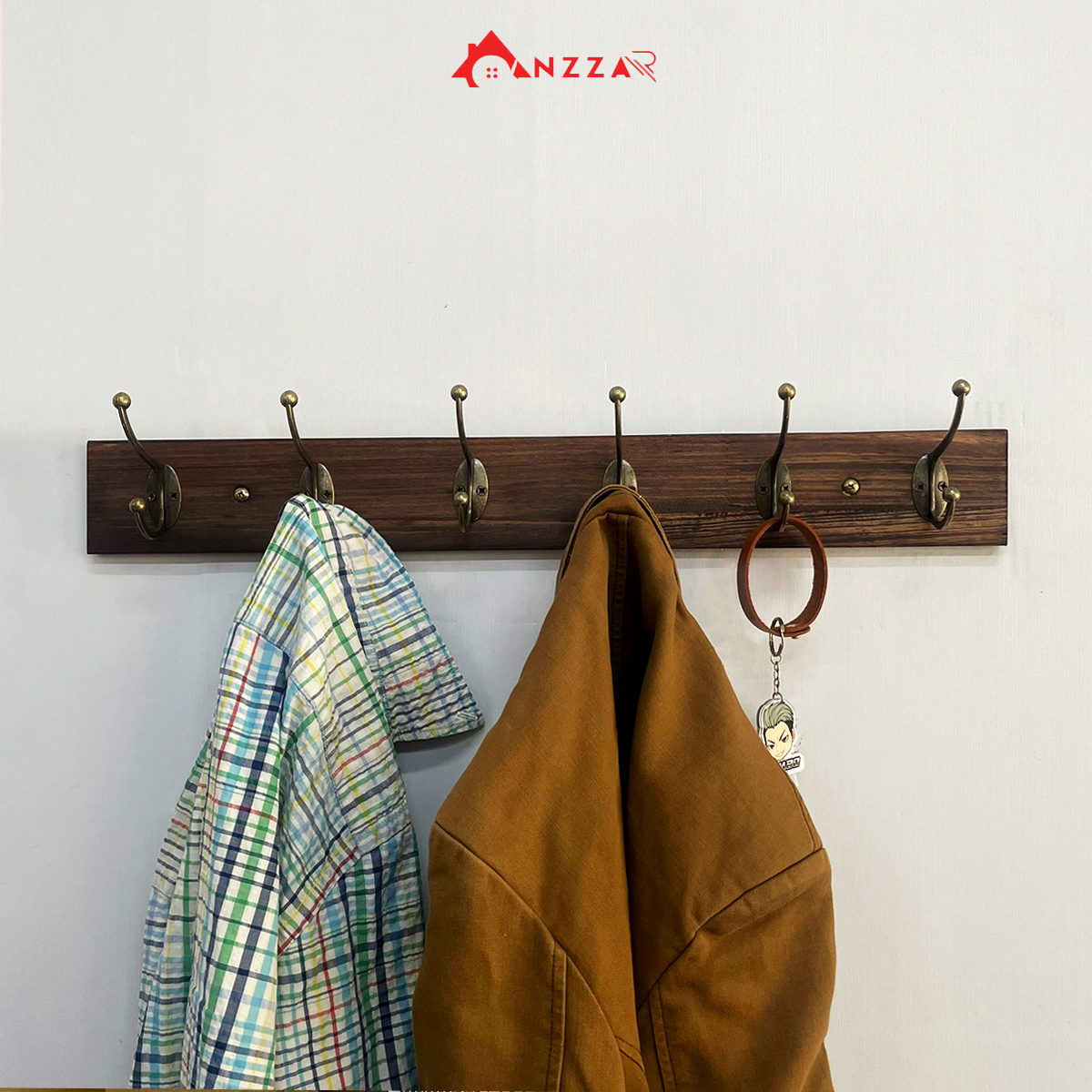 Móc gỗ treo quần áo nhiều kích thước cao cấp màu nâu socola MG-01 23 Móc gỗ treo tường màu vintage